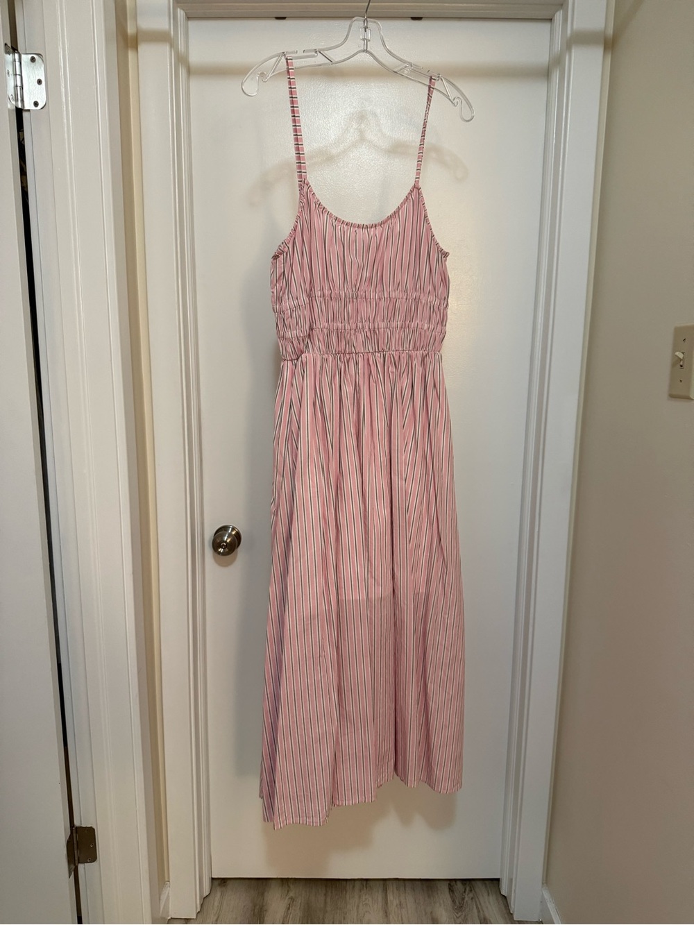 Striped Pink Maxi Sundress with Smocked Waist